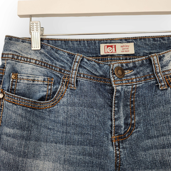 Y2K LEI Ashley Low Rise Slim Bootcut Jeans Brown Stitching Pocket Design Jeans 2 - Picture 3 of 10